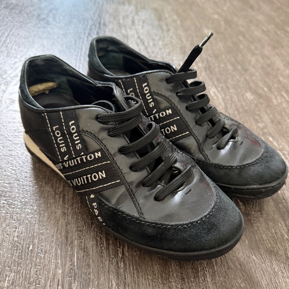 Louis Vuitton Black Monogram Sneakers Casual Comfort Low Top Lace Up 6.5 36.5 EU